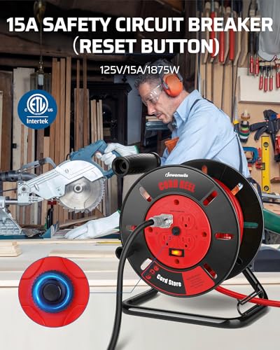 DEWENWILS Extension Cord Storage Reel, Hand Wind Retractable Open Cord Reel