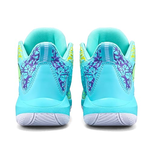 Kids Basketball Shoes High-top Sports Shoes Boys Sneakers Durable Lace-up Non-Slip Running Shoes Secure for Little Kids Big Kids Sky Blue
