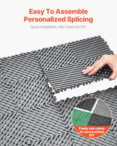VEVOR Interlocking Drainage Mat, 12” x 12” Modular Interlocking Cushion, 55 Pcs Splicing Drainage Mats, Non-Slip PP Drainage Floor Tile and Shower Mat, for Garage, Garden, Kitchen & Outdoor, Gray
