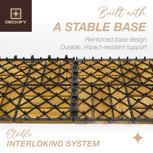 DECKIFY 9-Piece Acacia Wood Interlocking Deck Tiles, Golden Teak Crossed