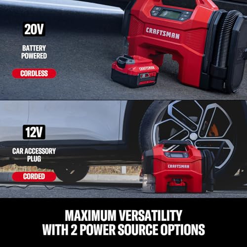 CRAFTSMAN 3-in-1 Tire Inflator Portable Air Compressor 160 PSI with Battery