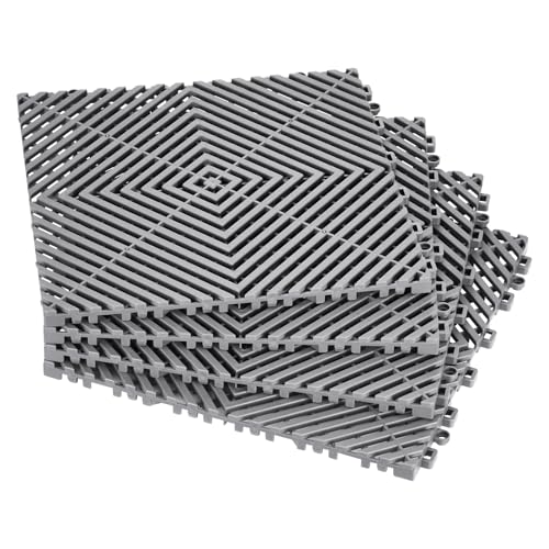 VEVOR Interlocking Drainage Mat, 12” x 12” Modular Interlocking Cushion, 50 Pcs Splicing Drainage Mats, Non-Slip PP Drainage Floor Tile and Shower Mat, for Garage, Garden, Kitchen & Outdoor, Gray