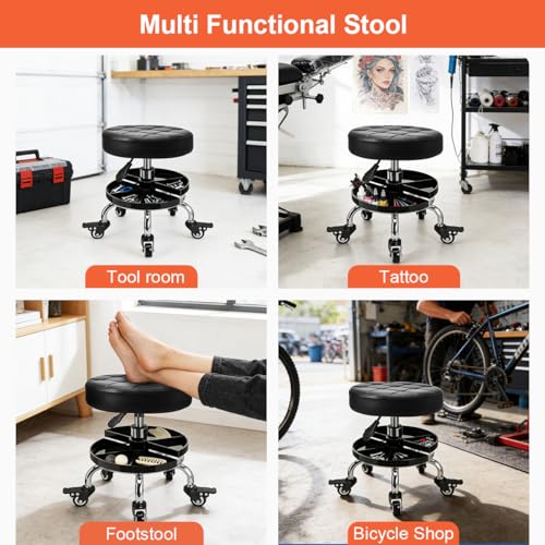 FLOLXNB Garage Mechanic Stool with Storage Tray,Low Height Rolling Shop Stools, Rolling Mechanics Seat Chair Height Adjustable, Rolling Shop Chair, Work Stool Creeper Seat (Style 2)