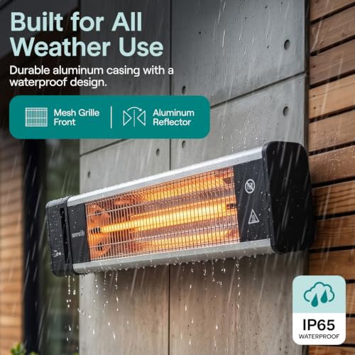SereneLife Portable Infrared Indoor and Outdoor Electric Space Heater with Remote, IP65 Approved, 1500 Watt Wall-Mounted Hanging for Patio, Restaurant, Backyard, Garage, Decks, Gazebos, Cafes
