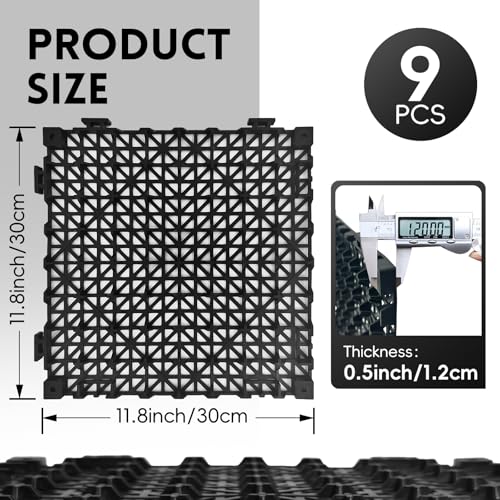 RITOLLO Modular Interlocking Cushion Drainage Floor Tiles, 9-Pack 11.8"x11.8" PVC Raised Non-Slip Interlocking Mats with Drain Holes for Deck, Pool, Garage, Shower, Patio, Bathroom, Sauna, Yard