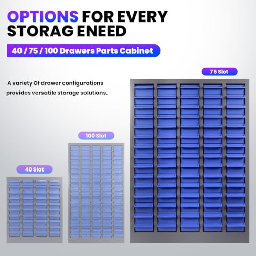 Nut and Bolt Storage Cabinet with ABS Drawer,Steel Small Parts Storage Organizer,35.4" Hx8.66 Dx25.8 W Screw Organization for Garage Hardware,Nails,Fastener,Bolts,and More (75 ABS Drawers) (75)