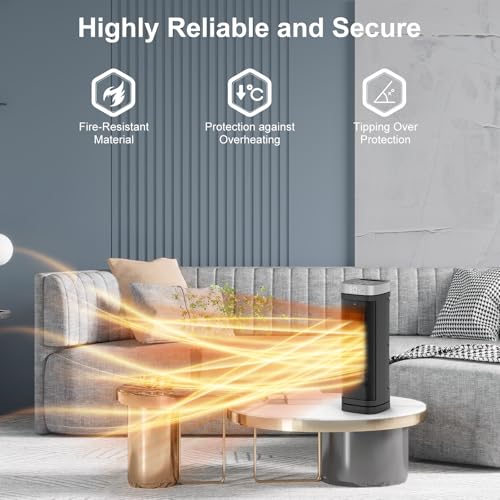 Space Heater, WINHL 17 Inches Electric Heaters for Indoor Use with Thermostat and Remote, 70°Oscillation, 12H Timer, 5 Modes, 1500W PTC Ceramic Fast Safety Heat for Office Bedroom Home