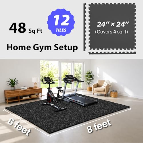 AIRHOP 1" Ultra-Thick 48 Sq Ft Rubber Top Gym Flooring for Home Gym