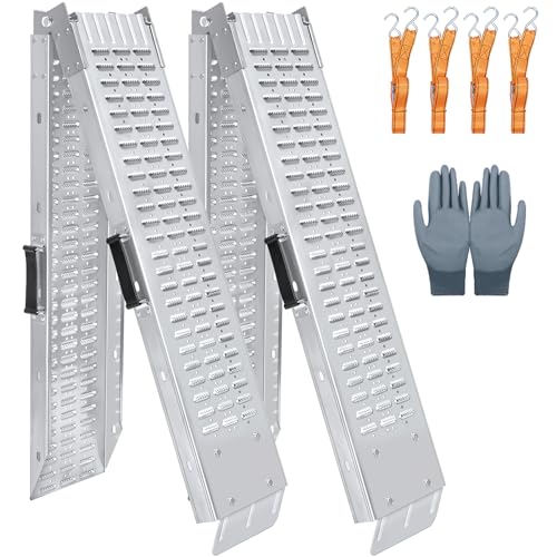 Arejonner 72.5" Heavy Duty Folding Loading Ramps, 1500lb Capacity, Ideal for Motorcycles, Lawn Mowers, ATVs, UTVs, and More – Pack of 2 with Safety Straps and Gloves