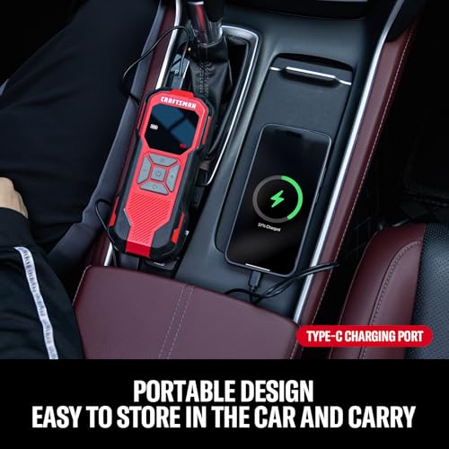 CRAFTSMAN Tire Inflator Portable Air Compressor, Cordless Mini Air Pump for Car Tires with Digital Tire Pressure Gauge, 6000mAh Battery Powered Air Pump, Max Pressure 150 PSI, 12V DC Corded
