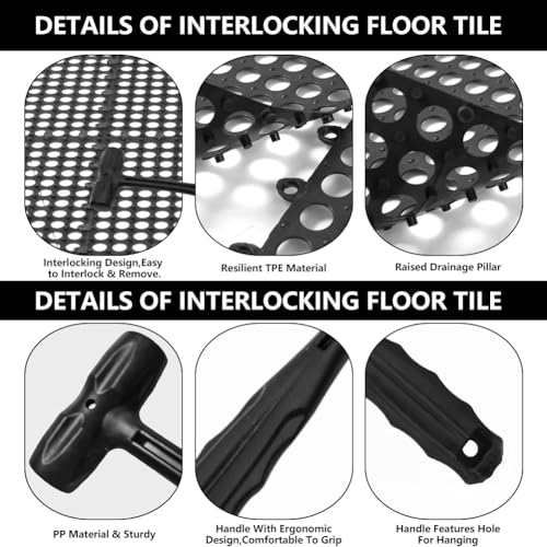 24 Pack Garage Floor Tiles, 12x12 Inch Interlocking Drainage Tiles Non-Slip