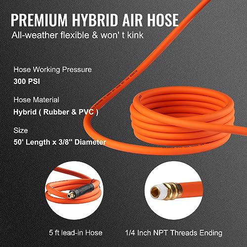 VEVOR Retractable Air Hose Reel 3/8 IN x 50 FT Hybrid Air Hose Max 300PSI