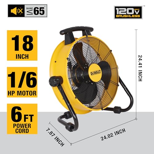 DEWALT 18 Inch Floor Fan, 180° Adjustable Tilting Drum Fan DXF1840