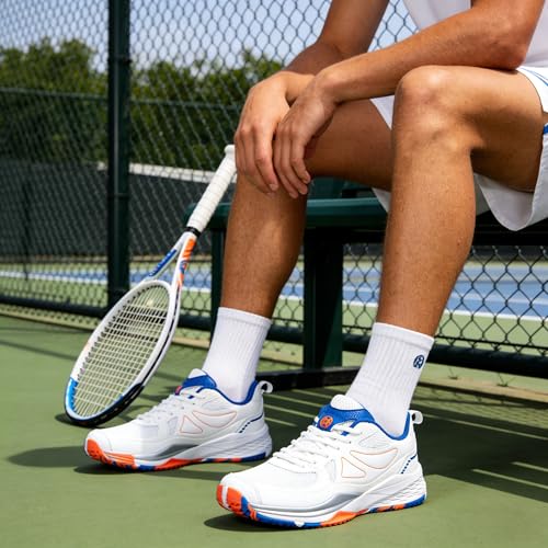 Sisttke Men's Badminton Pickleball Tennis Shoes White/Dark Blue