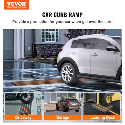 VEVOR Rubber Curb Ramps for Driveway, 2 Pack Threshold Bridge, 33069 lbs Load Capacity, 2.5" Rise, with Reflective Safety Strips, Ideal for Cars, RVs, Scooters and Motorcycles to Prevent Car Scraping