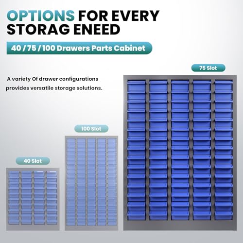 75 Drawers Parts Cabinet with Label Stickers, Nut and Bolt Organizer with ABS Material Drawers, Bolt Bin Storage Cabinet for Screws, Bolts, Nuts in Workshop, Garage, Office (75 Drawers)