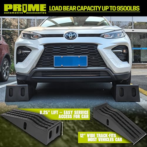 PR1ME Portable Car Ramps -9500lb GVW Capacity，2 Pack Drive Up Car Truck Vehicle Lifts for Home Garage Maintenance, Oil Changes