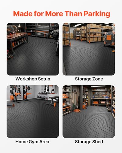 VEVOR Garage Floor Tiles 12 x 12 x 0.53 inch, Interlocking Design Ease of Installation Double-Sided Texture Non-Slip Sturdiness, for Garages, Basements, Repair Shops, Black, 50 Pack