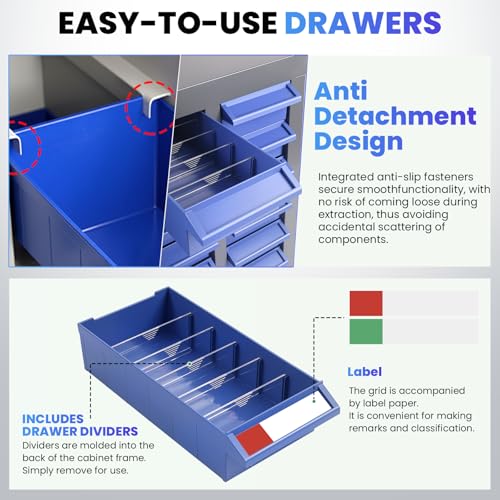 Vohala 40-Drawer Bolt Bin, Parts Organizer Cabinet with ABS Drawer, Parts Cabinet with Drawers for Nuts Bolts Screws, Metal Storage Cabinet for Garage, Workshop, Home & Office
