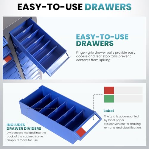 75 Drawers Parts Cabinet with Label Stickers, Nut and Bolt Organizer with ABS Material Drawers, Bolt Bin Storage Cabinet for Screws, Bolts, Nuts in Workshop, Garage, Office (75 Drawers)