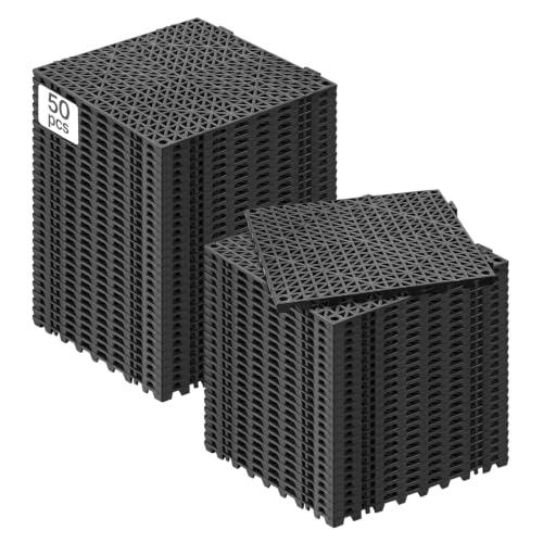 VEVOR Interlocking Tile 50PCS Black, Drainage Tiles 12" x 12" Splicing, Soft PVC Interlocking Drainage Floor Tiles, Non-Slip Drainage Holes for Restroom, Bathroom, Kitchen, Pool, Wet Areas