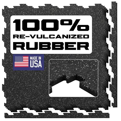 Grytfit Interlocking Rubber Floor Tiles – Heavy Duty 100% Rubber Gym Flooring for Home Gym, Garage, Workout Room, Equipment Mats, Indoor/Outdoor Mats, Gray Fleck 4-Pack (4, Gray Fleck, 22.5" x 22.5")