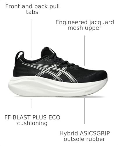 ASICS Women's Gel-Nimbus 27 Running Shoes, 8.5, Black/Lake Grey