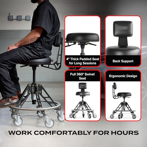 Vyper Elevated Steel Max EZ-Lift Shop Chair with Backrest, Red Legs