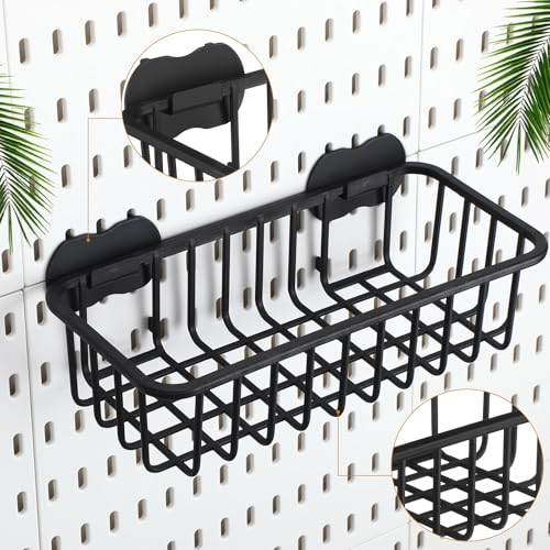 Maxdot 4 Pcs Pegboard Baskets with Hook, Compatible with IKEA Skadis Peg Board, Wall Bins and Baskets Storage Box Containers Accessories for Home Garage Office, 11 x 5 x 3 Inches(Black)