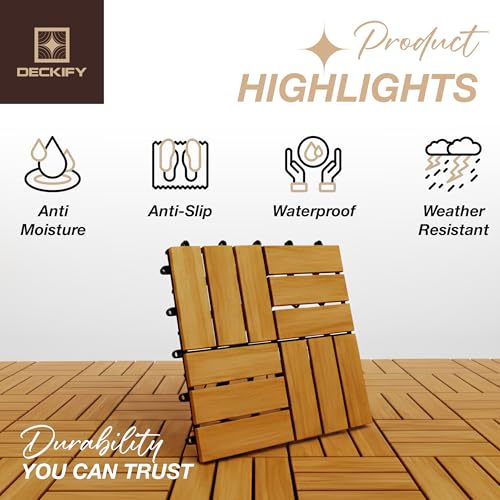 DECKIFY 9-Piece Acacia Wood Interlocking Deck Tiles, Golden Teak Crossed