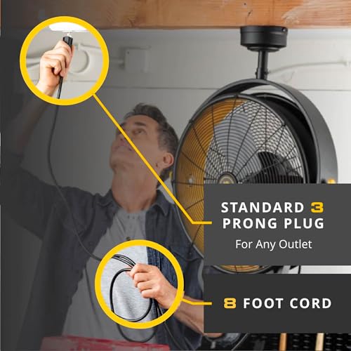 MULE 18 in. 3 Speed Ceiling Mounted Plug-In Cord Garage Fan with Remote - 52035-01 (Black & Yellow)