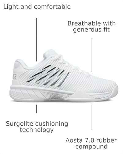 K-Swiss Women's Hypercourt Express 2 Tennis Shoe - Wide Width Pickleball Sneakers White/Black, 8.5 M