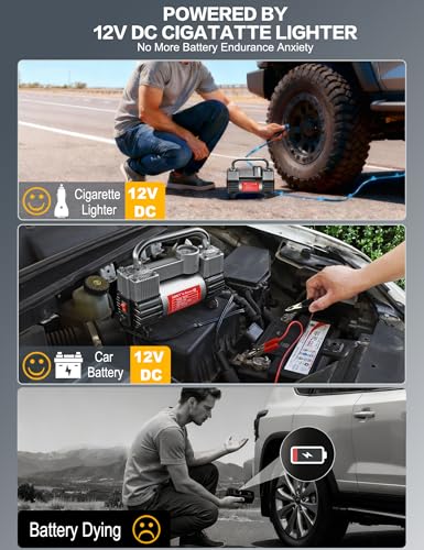 GSPSCN 12V Heavy Duty Tire Inflator Metal Portable Air Compressor Pump