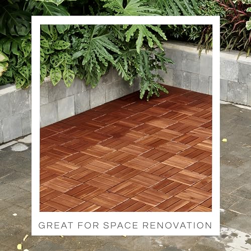 THYOI Premium Deck Tiles, 10 Pcs Patio Flooring - Brown - Crossed Pattern