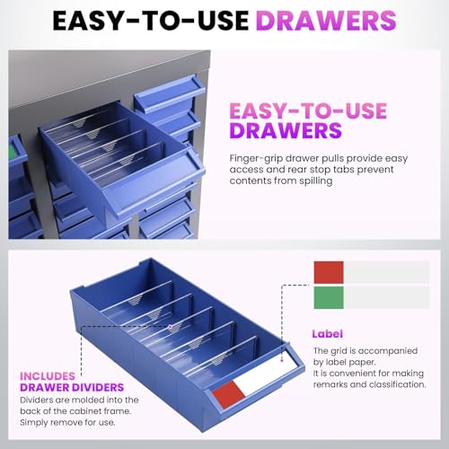 40-Drawer Parts Cabinet, Bolt Organizer with ABS Drawers & Dividers, Steel Bolt Bins, Nut and Bolt Organizer for Garage, Workshop, Home and Office (40 Drawer)