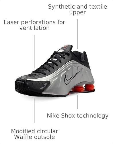 Nike Shox R4 Men's Shoes (HQ1988-002, Metallic Silver/Black/Picante Red/Metallic Silver) Size 10.5