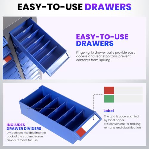 Nut and Bolt Storage Cabinet with ABS Drawer,Steel Small Parts Storage Organizer,35.4" Hx8.66 Dx25.8 W Screw Organization for Garage Hardware,Nails,Fastener,Bolts,and More (75 ABS Drawers) (75)