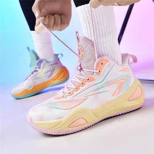 KIUSMETY Girls Boys Basketball Shoes High Top Fashion Volleyball Kids Non Slip Comfortable Indoor Outdoor Sneakers Greenpink Size 4 Big Kid