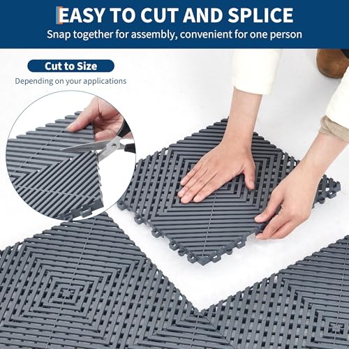 Interlocking Floor Tiles 100 Pack 12"X12" Waterproof Modular Cushion Mats, Non-Slip Drainage Tiles for Garage Floor, Gym, Pool Deck, Patio & Outdoor Shower,Grey