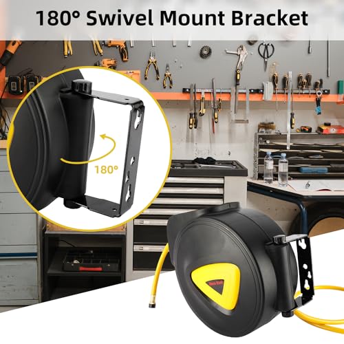 8MILELAKE Retractable Auto Rewind Air Hose Reel Wall Mount Tool Air Compressor 33ft x5/16inches 180 degree rotation Air Hose Reel
