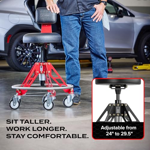 Vyper Elevated Steel Max EZ-Lift Shop Chair with Backrest, Red Legs