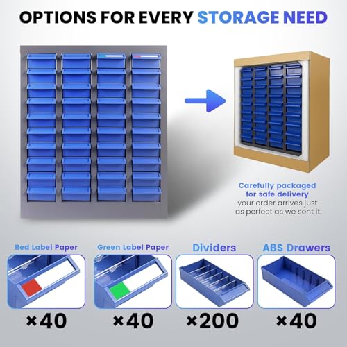 Vohala 40-Drawer Bolt Bin, Parts Organizer Cabinet with ABS Drawer, Parts Cabinet with Drawers for Nuts Bolts Screws, Metal Storage Cabinet for Garage, Workshop, Home & Office