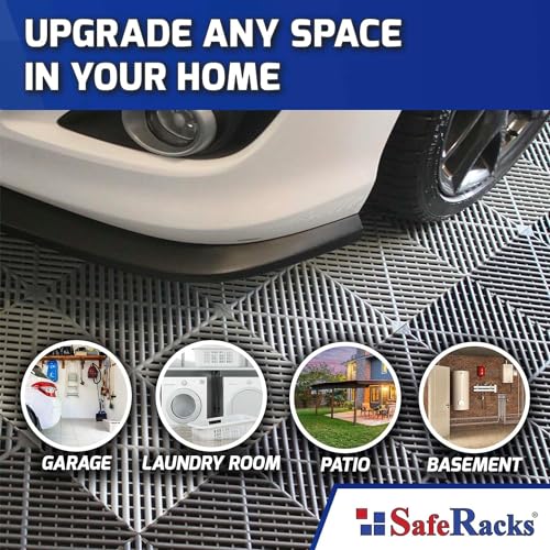 SafeRacks Vented Interlocking Garage Floor Tiles - Black, 48 Pack