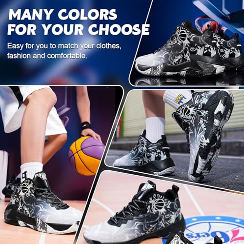 MAIZUN Mens Basketball Shoes Fashion Non-Slip Lightweight Breathable Outdoor Sneakers Cushioning Workout Shoes for Running Walking Sports Training Black