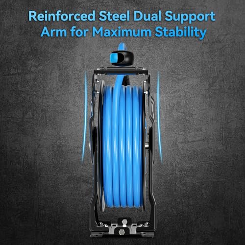 Relhost Retractable Air Hose Reel, 65 ft x 3/8 in Hybrid Air Hose Max 300PSI, Heavy Duty Air Compressor Hose Reel with Dual Arms, Auto Rewind, 180° Swivel Ceiling/Wall Mount for Garages, Workshops