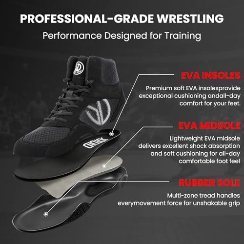 Men's Wrestling Shoes with Lightweight,Sdtdid Boxing Shoes Made of Micro Suede for Gym,Powerlifting,Bodybuilding,Training Etc. Black