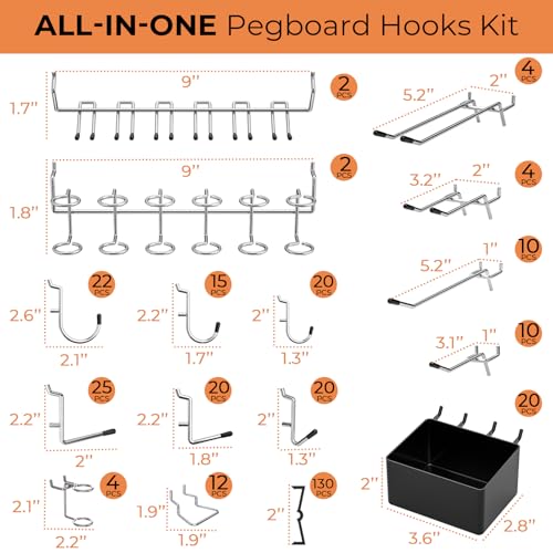 INCLY 320PCS Pegboard Accessories Organizer Kit with Peg Borad Hooks & Bins