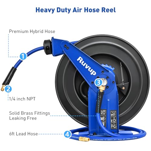 Ruvup Air Hose Reel 3/8"x75ft Auto Retractable Air Compressor Tool HoseReel