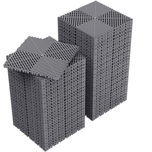 Jocoevol 60-Pcs Interlocking Tile, 12" x 12" Indoor/Outdoor Self-Drainage Interlocking Floor Tiles, Non-Slip Heavy-Duty Polypropylene Splicing Flooring Tile for Garage Patio Pool Bathroom, Grey