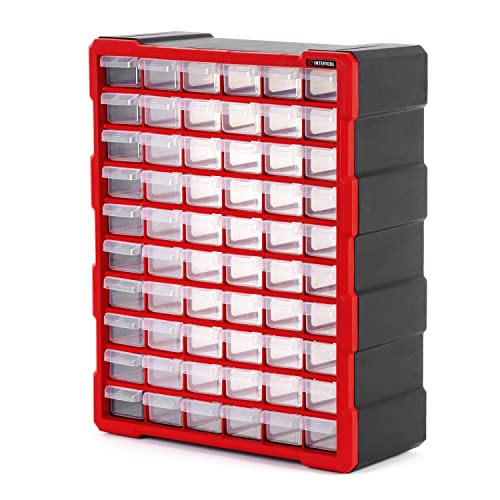 INTERTOOL Small Parts Organizer for Hardware & Screws | 60 Removable Bins with Dividers | Wall Mount or Desktop Craft & Lego Storage Cabinet | 19” x 15” x 6” BX08-4016